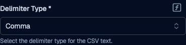 Ρυθμίσεις Convert CSV to JSON με το Delimiter Type ορισμένο σε Comma