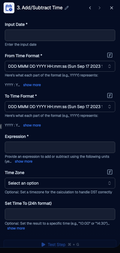 Ρυθμίσεις Add/Subtract Time με επιλεγμένες τις προεπιλογές From Time Format και To Time Format